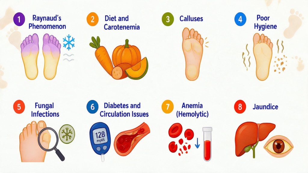 causes of yellow feet