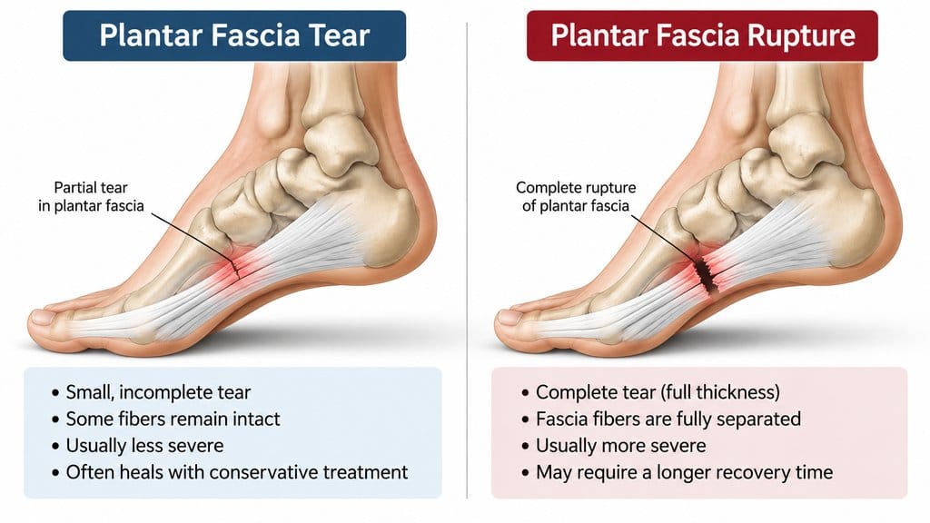 Plantar fascia tear vs rupture